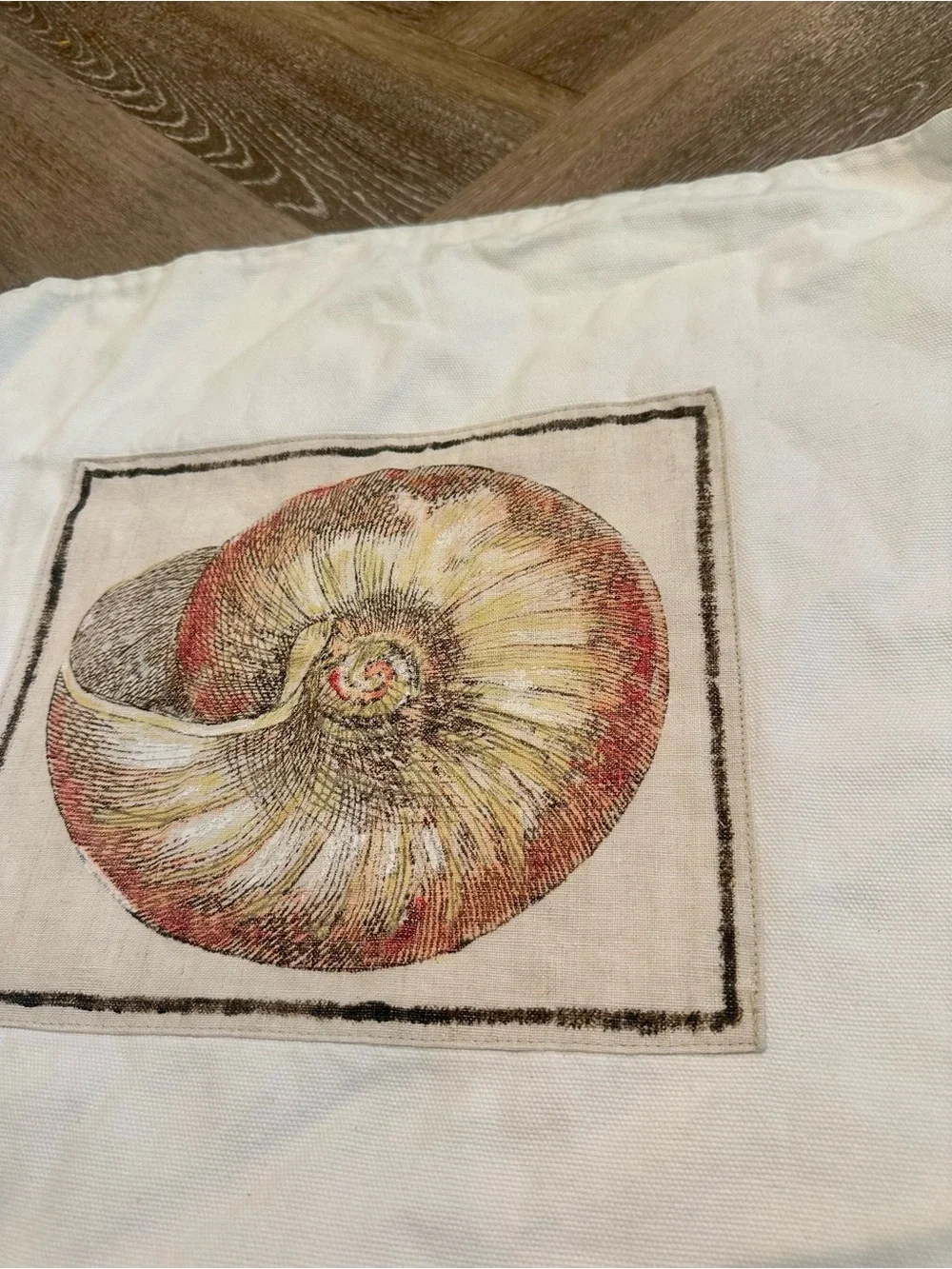 Pottery Barn Cream Shell Accent Pillow Cover with Gold and Brown Shell Motif